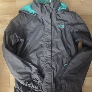 The North Face Charcoal Rain Jacket with Teal Trim